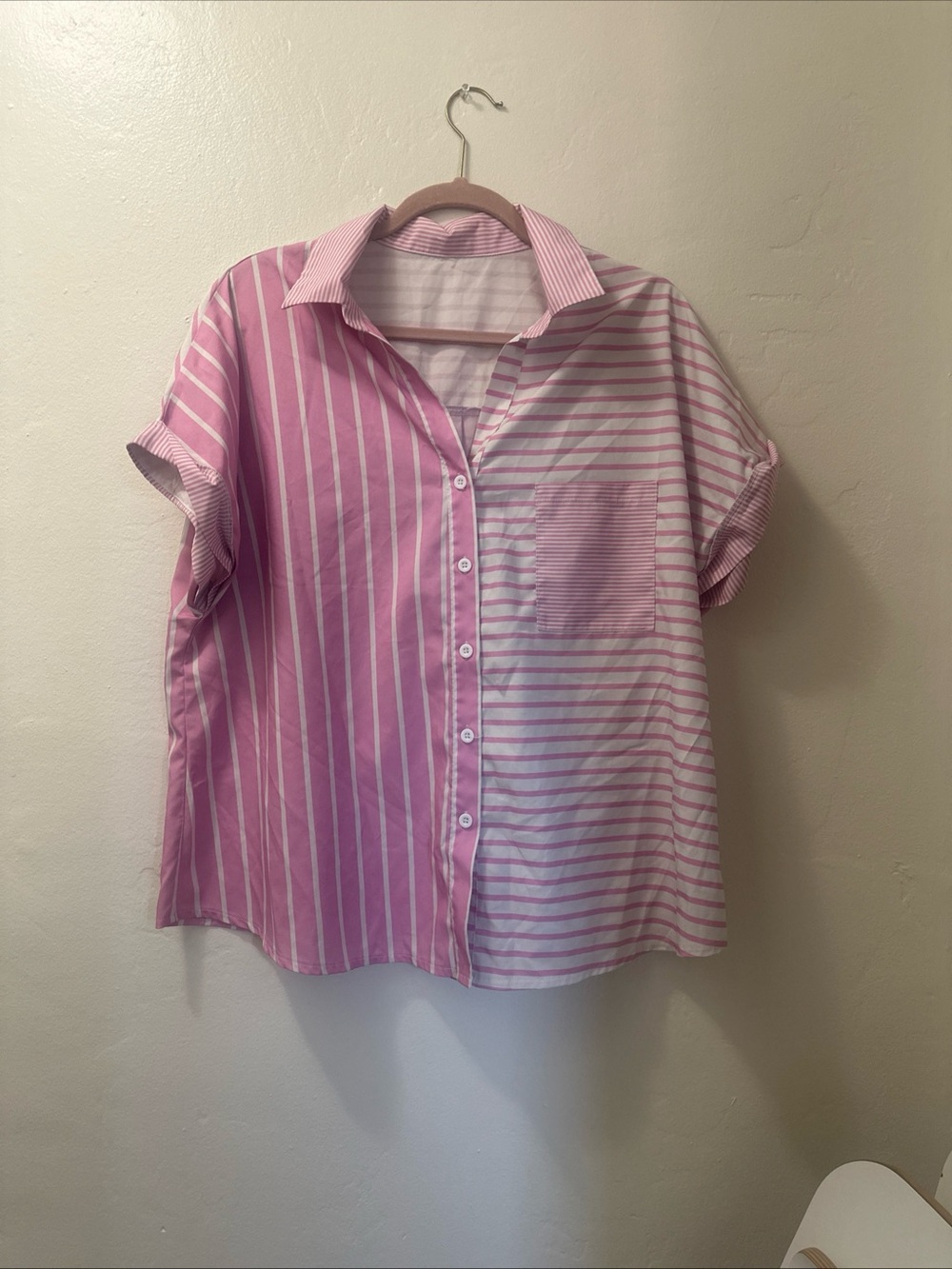 SHEIN Pink & White Striped Button-Down Shirt